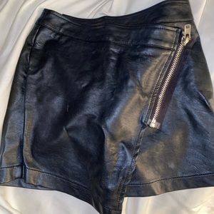 Black Leather Moto Skirt